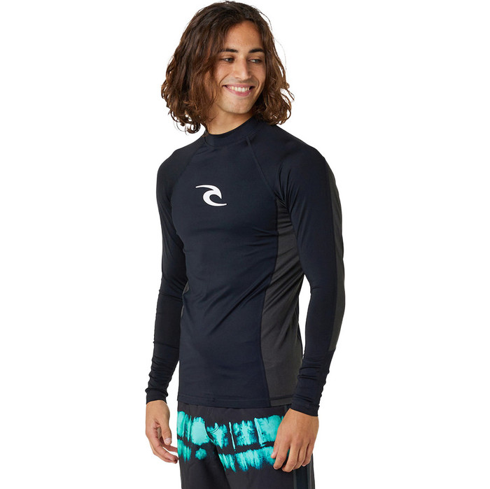 2024 Rip Curl Mens Waves UPF Performance Chaleco de manga larga 141MRV - Negro